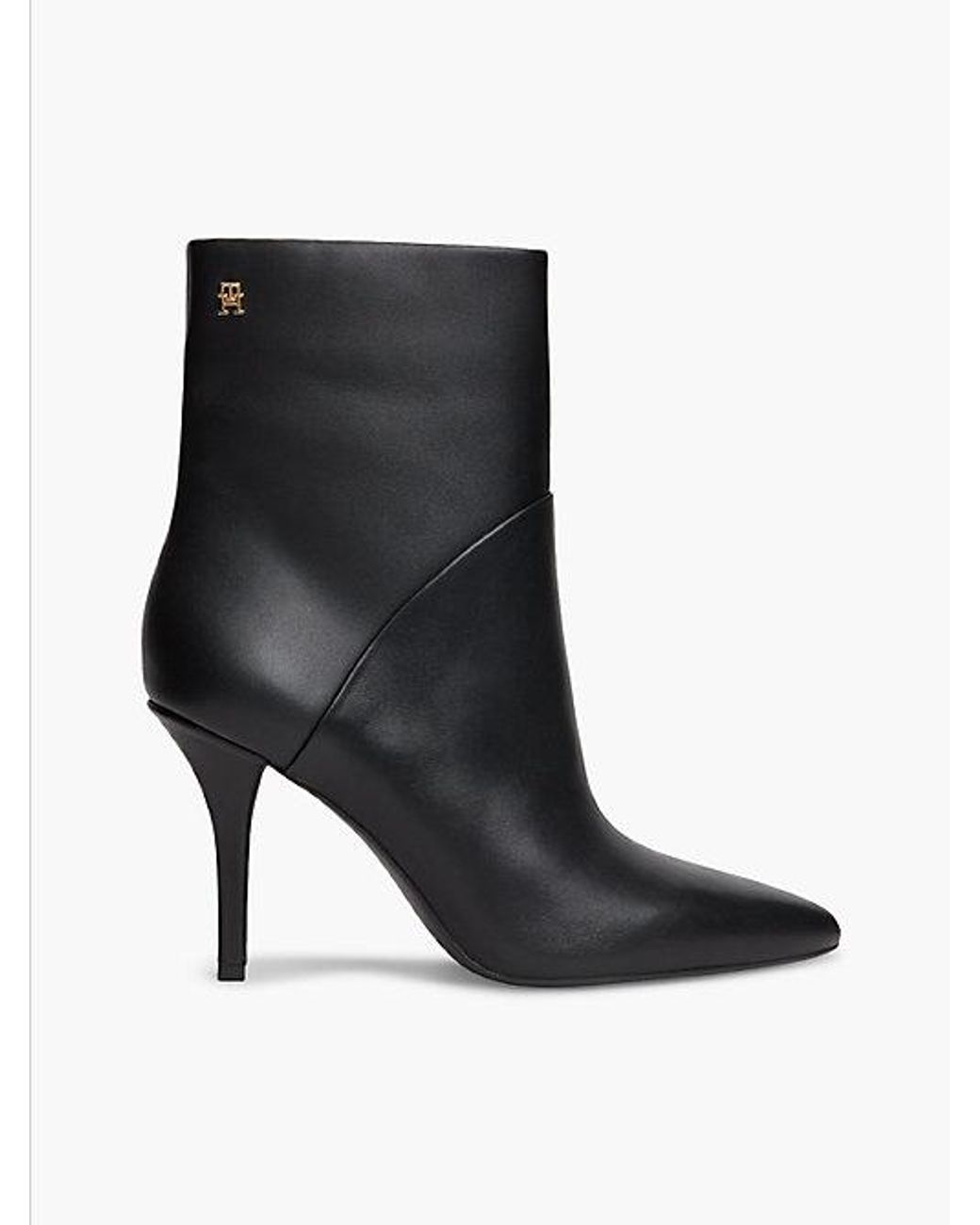 Tommy Hilfiger Black Leather Pointed Toe Heeled Ankle Boots