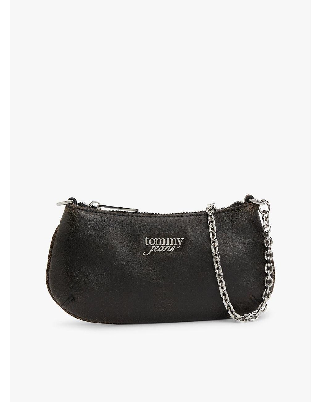 Tommy Hilfiger Black Chain Strap Cracked Leather Logo Wallet