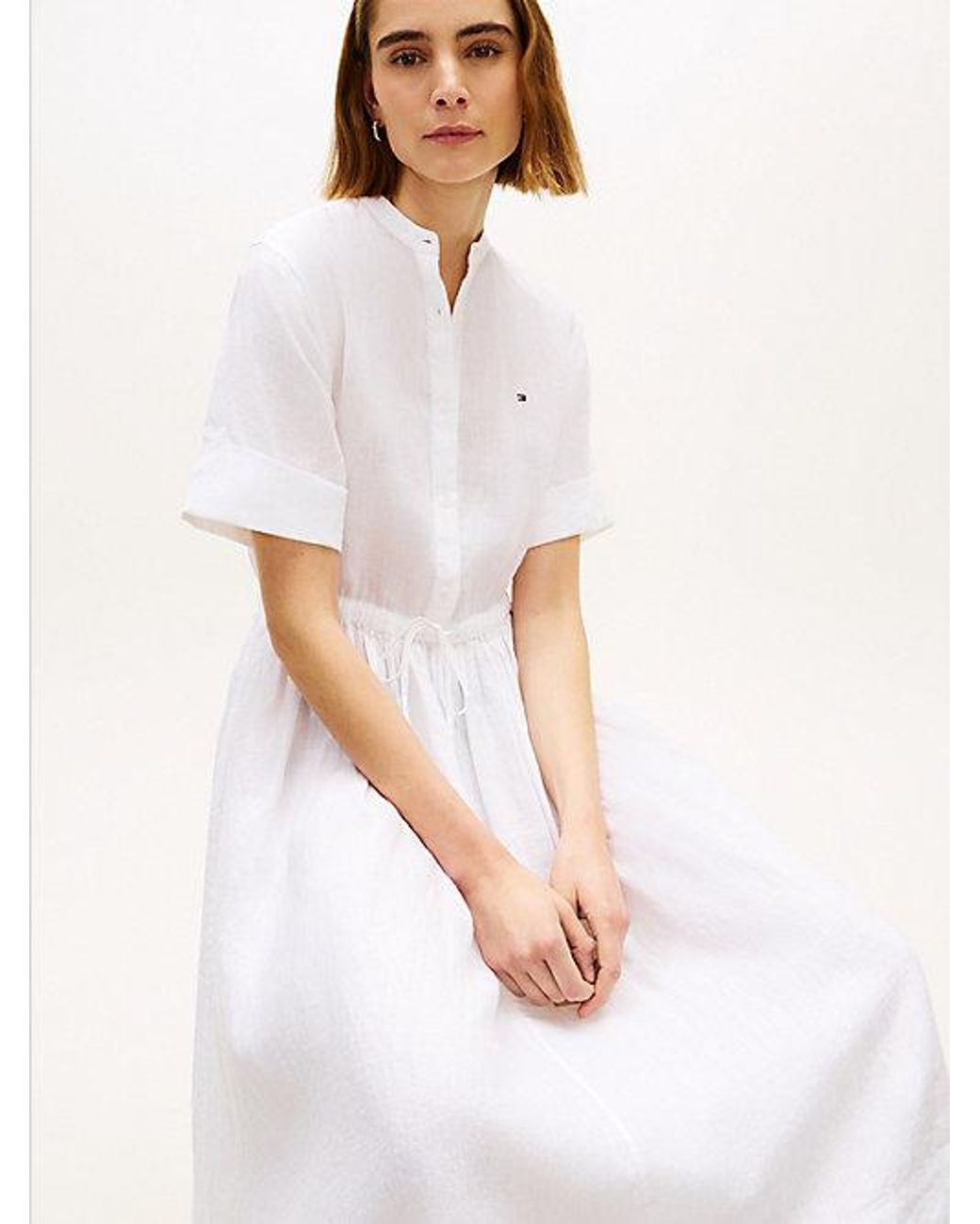 Tommy Hilfiger White Pure Linen Midi Shirt Dress