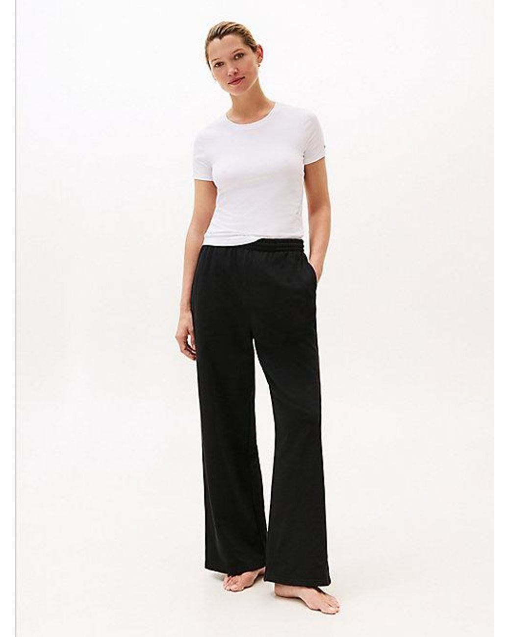 Tommy Hilfiger White Essential Logo Wide Leg Lounge Trousers