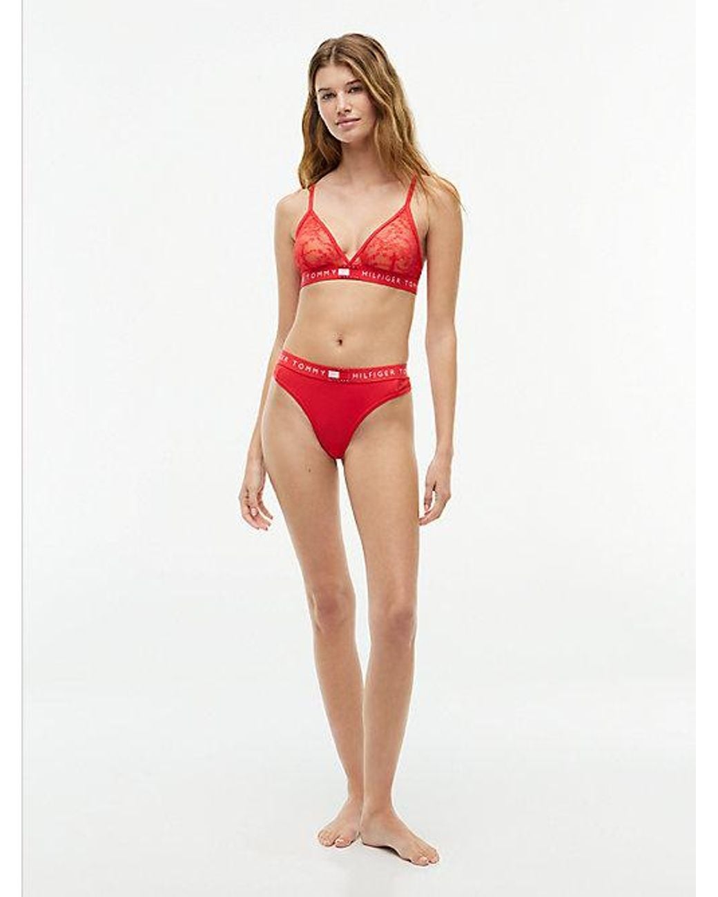 Tommy Hilfiger Heritage String Met Logokant in het Red