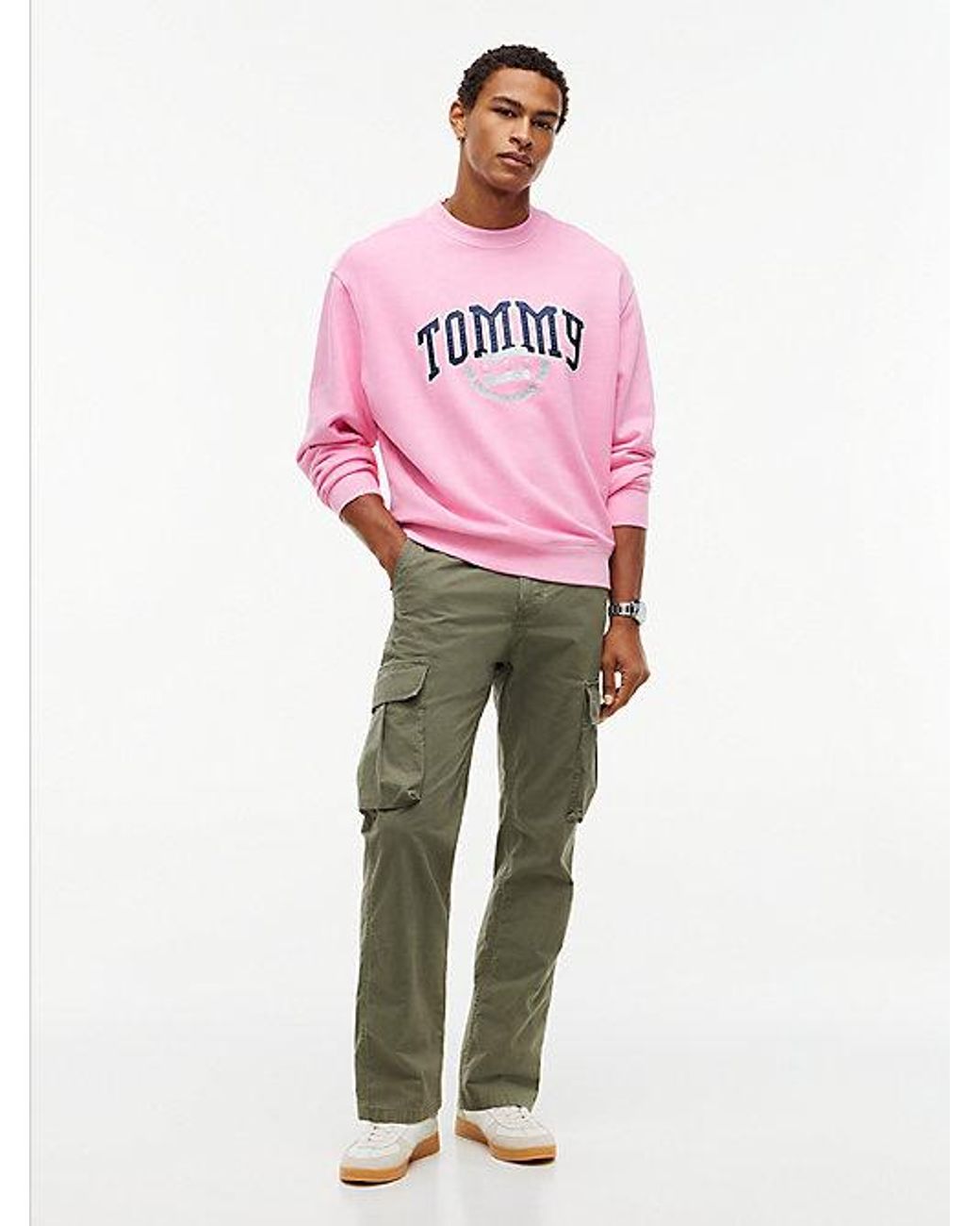 Tommy Hilfiger Pink Tommy Jeans Varsity Logo Relaxed Terry Sweatshirt for men