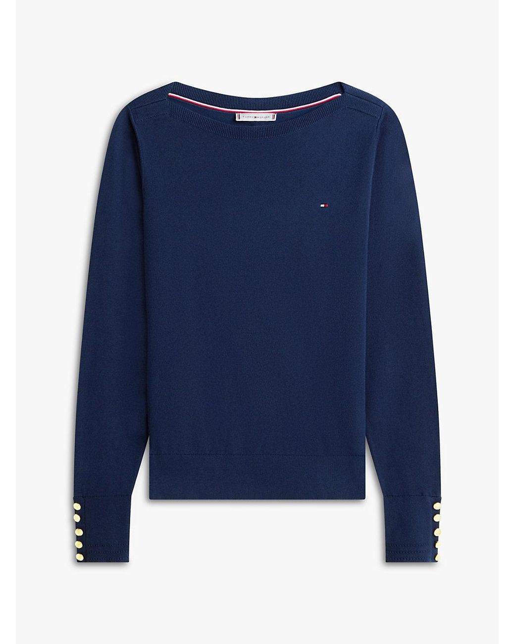 Tommy Hilfiger Blue Tone Button Jersey Boat Neck Jumper