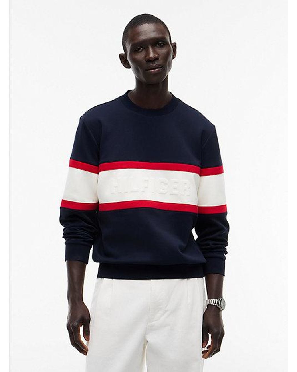 Tommy Hilfiger Blue Colour Blocked Intecho Knit Sweatshirt for men