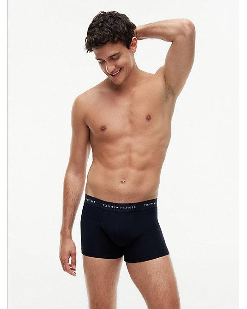 Tommy Hilfiger Blue 3 Pack Signature Logo Contrast Waistband Trunks for men