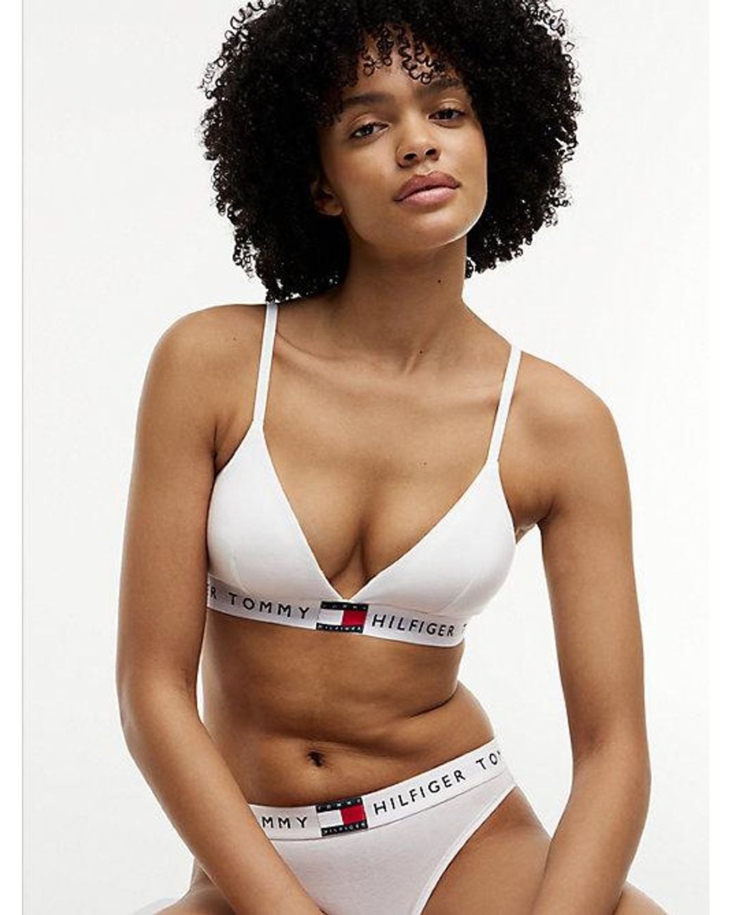 Tommy Hilfiger White Heritage Logo Removable Padding Triangle Bra