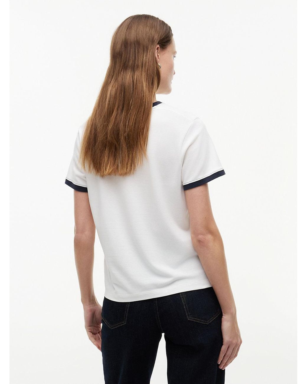 Tommy Hilfiger White Logo Embroidery Ringer T-Shirt