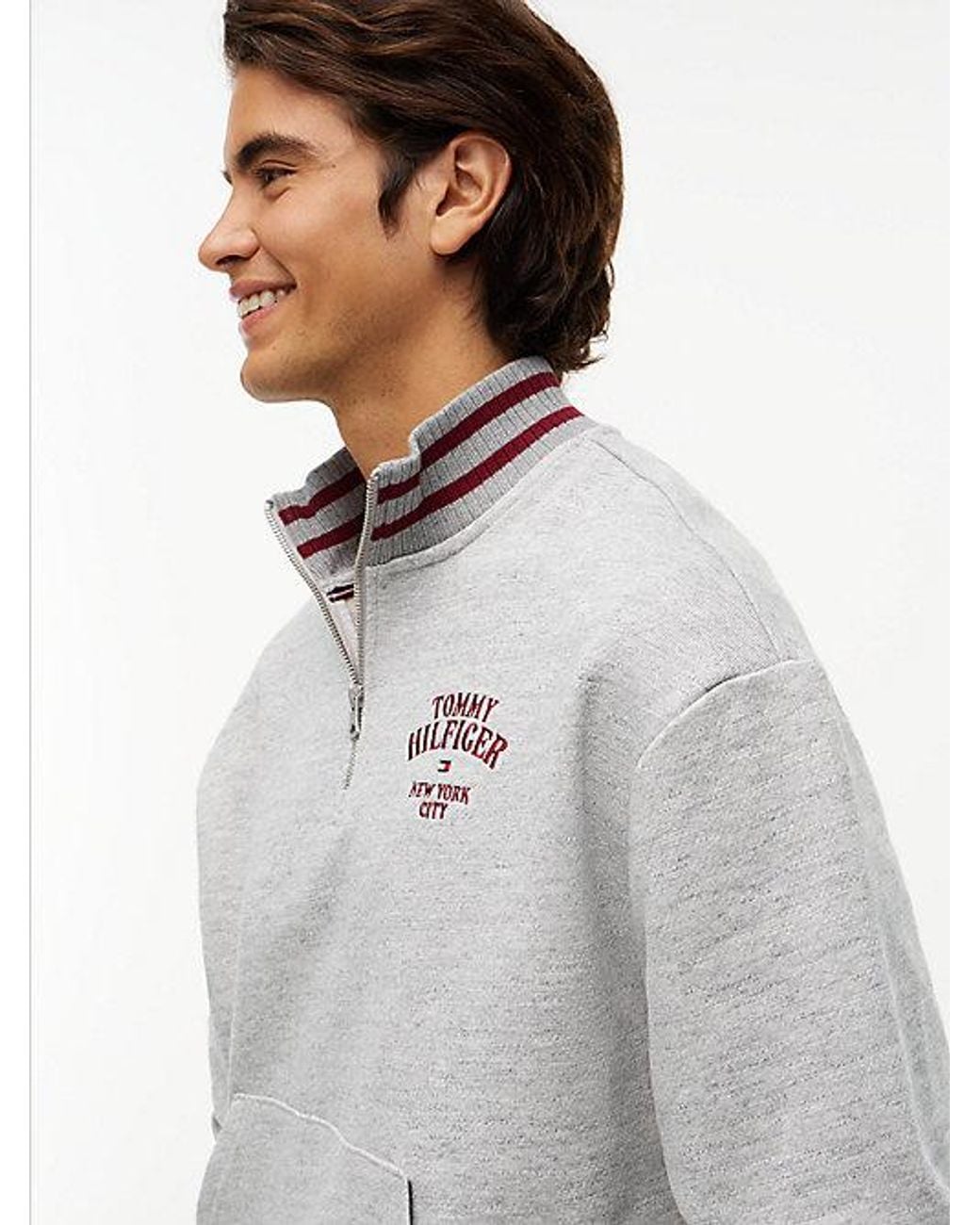 Tommy Hilfiger Gray Varsity Relaxed Quarter Zip Sweatshirt for men