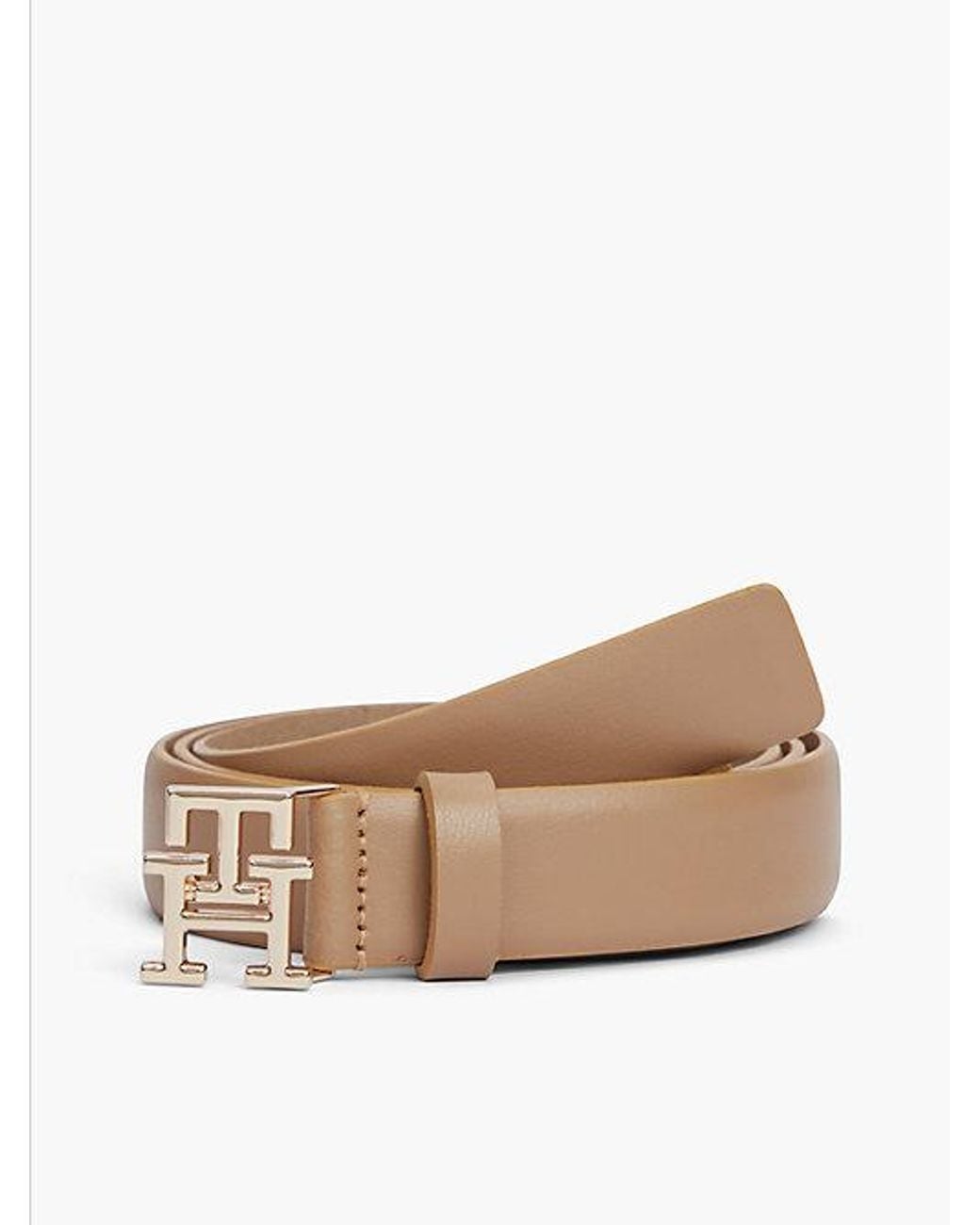 Tommy Hilfiger Natural Leather Th Monogram Plaque Buckle Belt