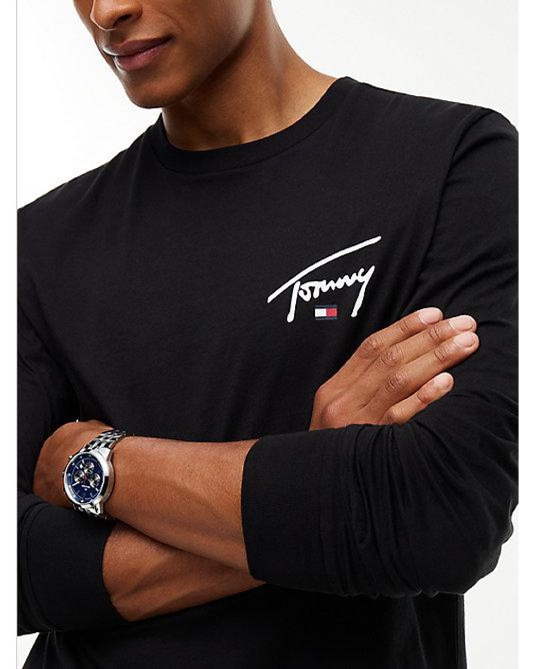 Tommy Hilfiger Black Tommy Jeans Signature Logo Slim Long Sleeve T-Shirt for men