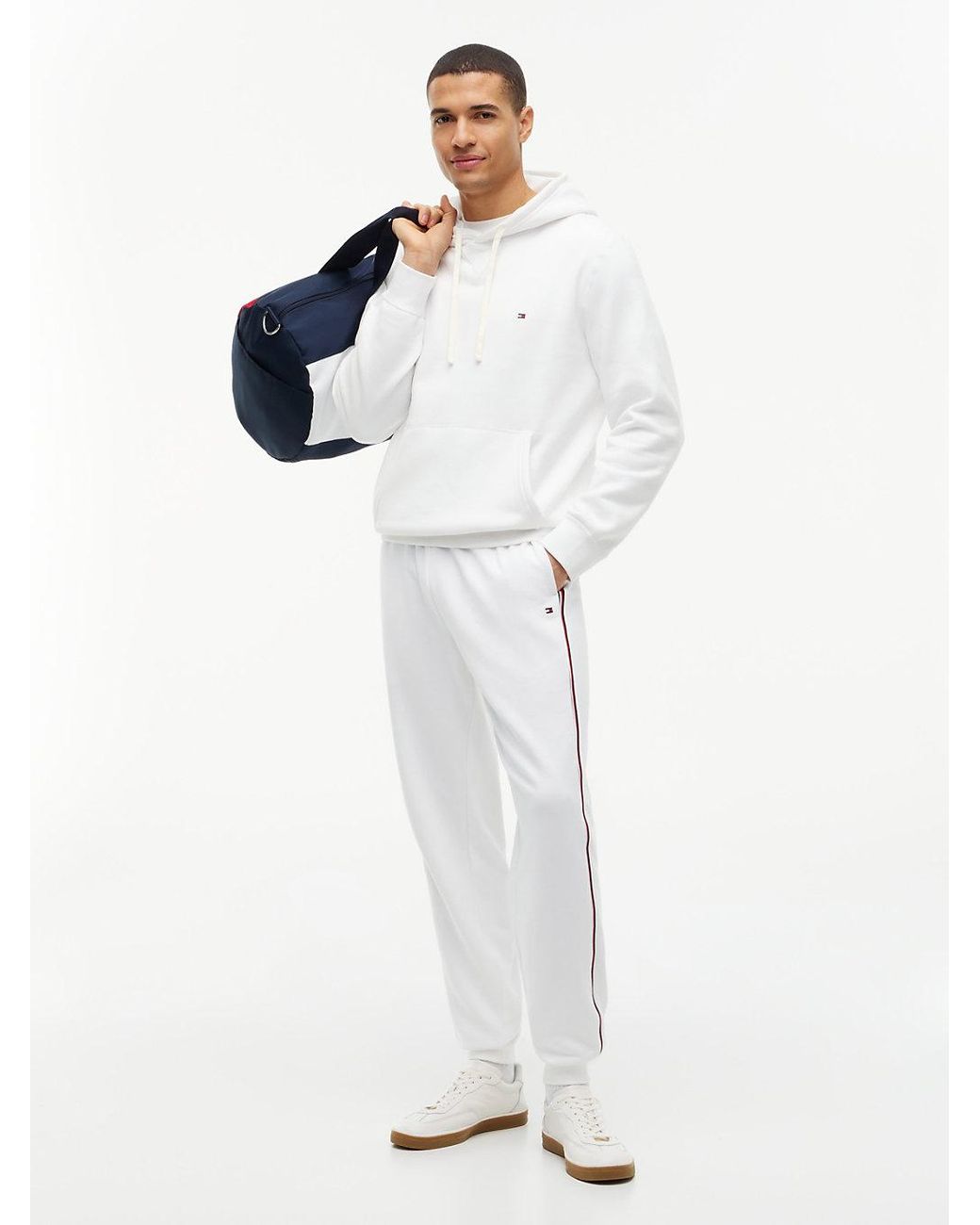 Tommy Hilfiger White Fleece Drawstring Hoody for men