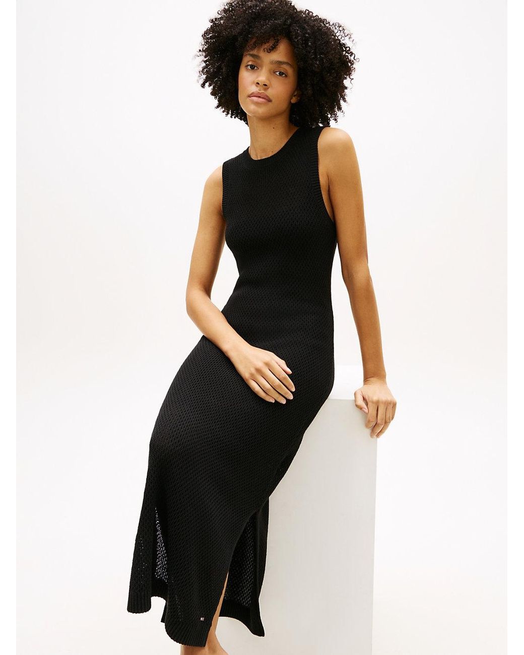 Tommy Hilfiger Black Crochet Maxi Tank Top Dress