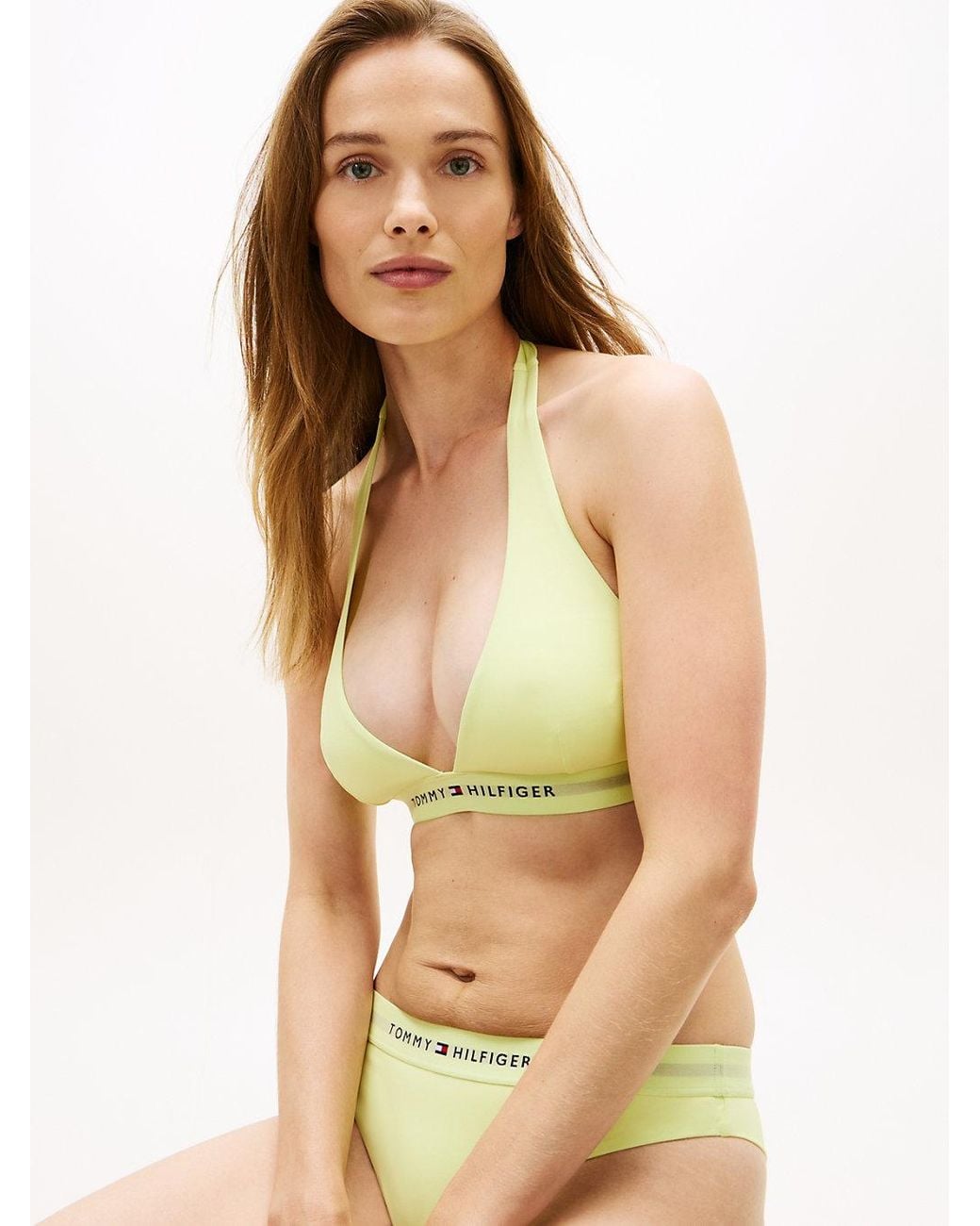 Tommy Hilfiger Yellow Original Logo Halterneck Bikini Top