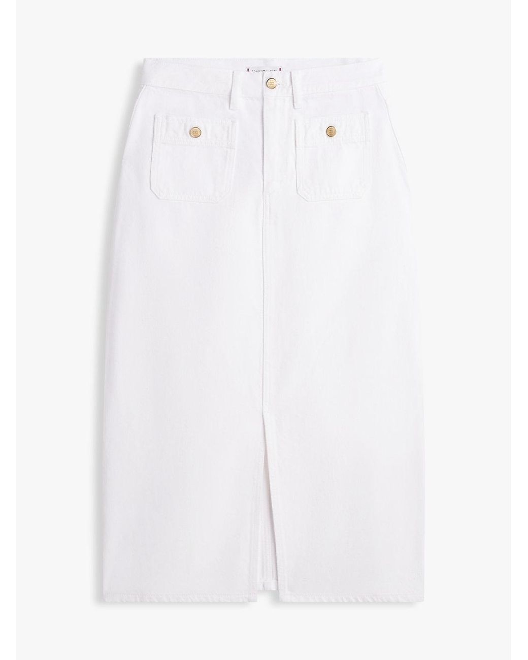Tommy Hilfiger White Tone Button Denim Midi Skirt