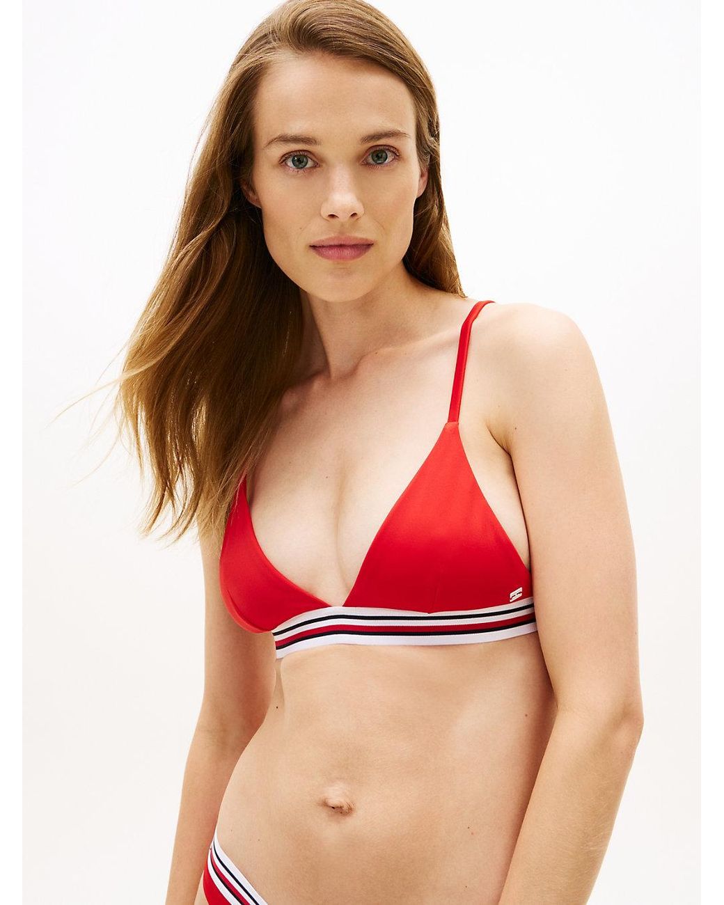 Tommy Hilfiger Red Global Stripe Triangle Bikini Top