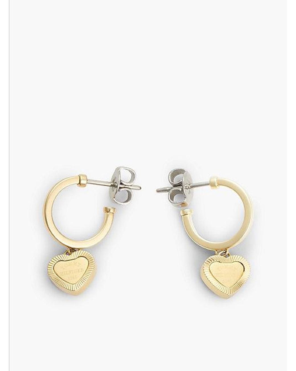 Tommy Hilfiger Yellow Plated Heart Charm Hoop Earrings
