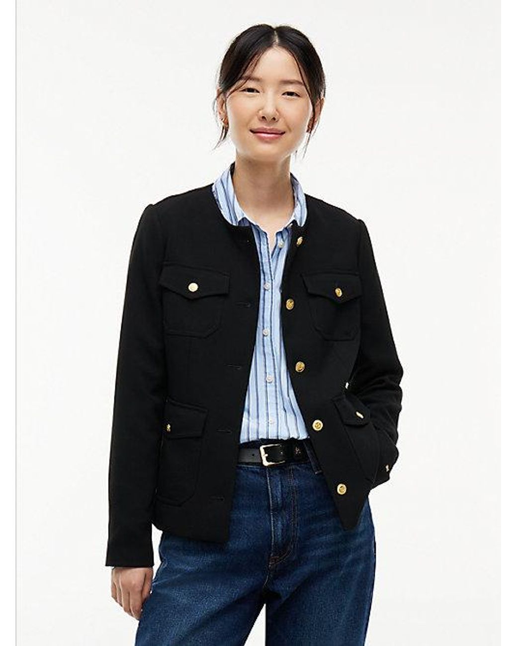 Tommy Hilfiger Blue Tone Button Collarless Slim Jacket
