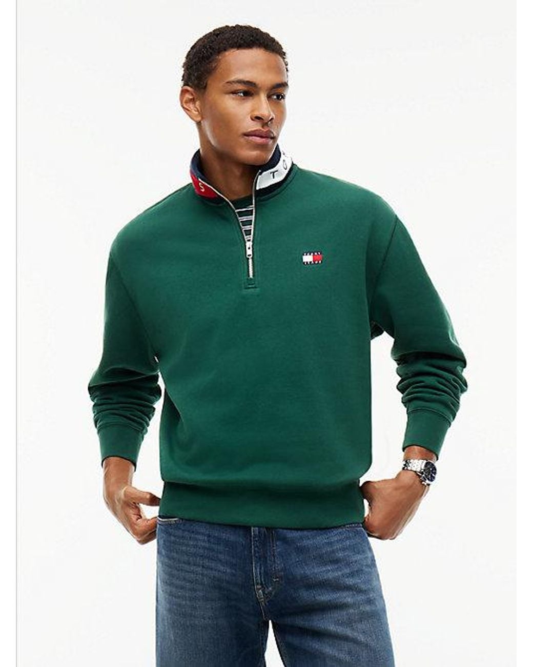 Tommy Hilfiger Green Tommy Jeans Tommy Badge Relaxed Quarter Zip Sweatshirt for men