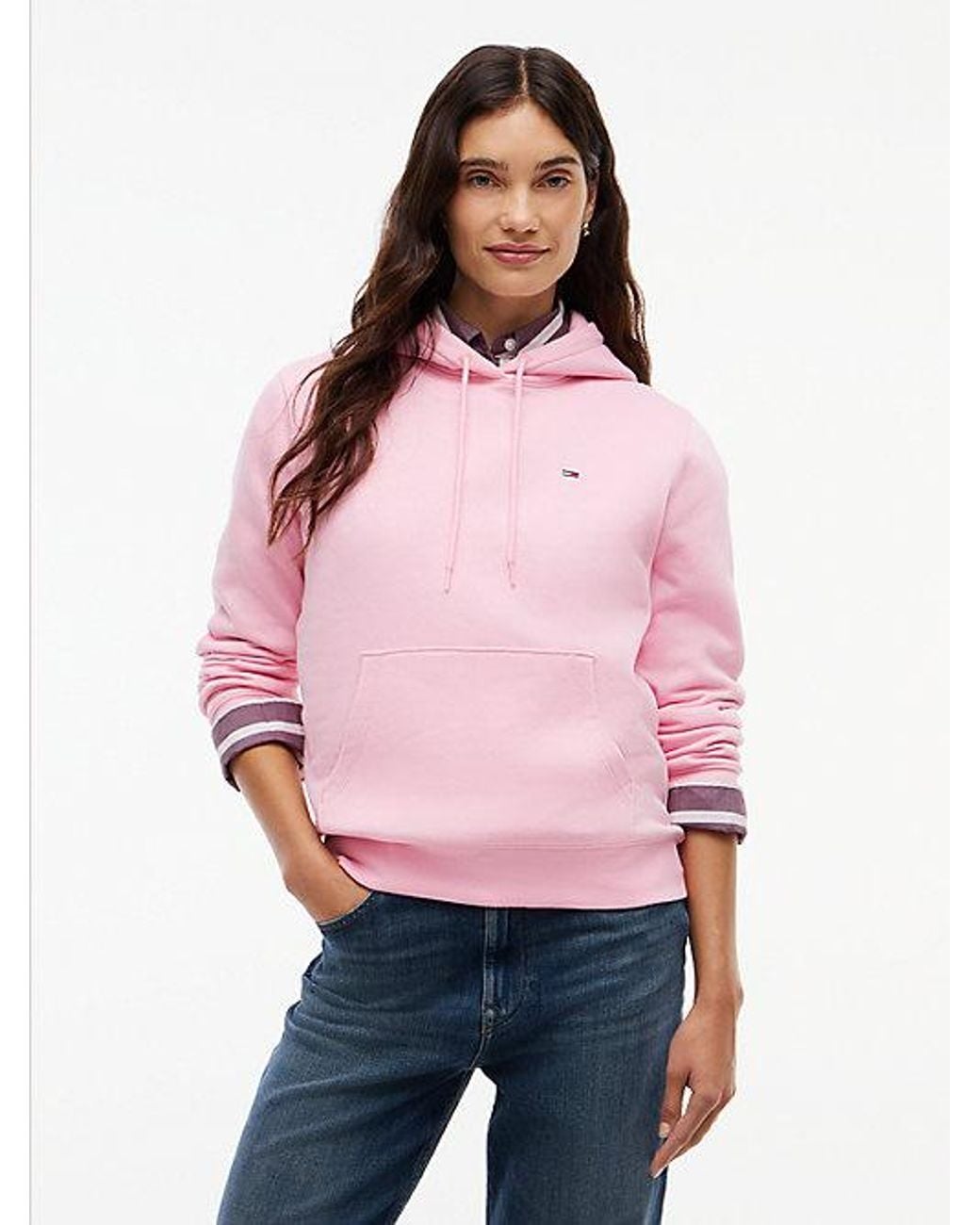 Tommy Hilfiger Pink Tommy Jeans Flag Embroidery Fleece Drawstring Hoody