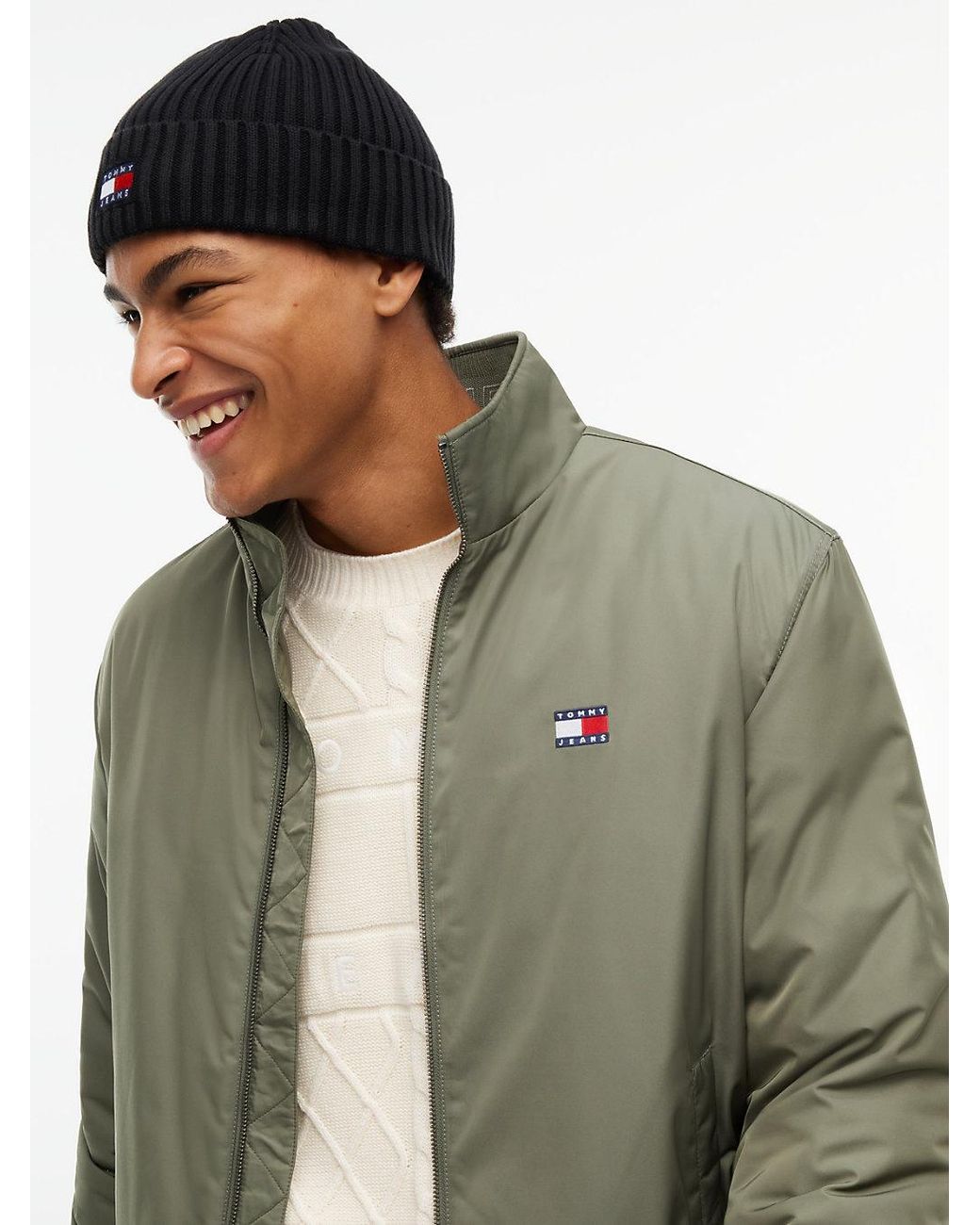 Tommy Hilfiger Black Heritage Logo Rib-Knit Beanie for men