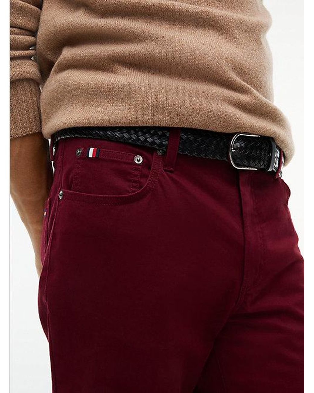 Tommy Hilfiger Red Denton Slim Straight Leg Five Pocket Trousers for men