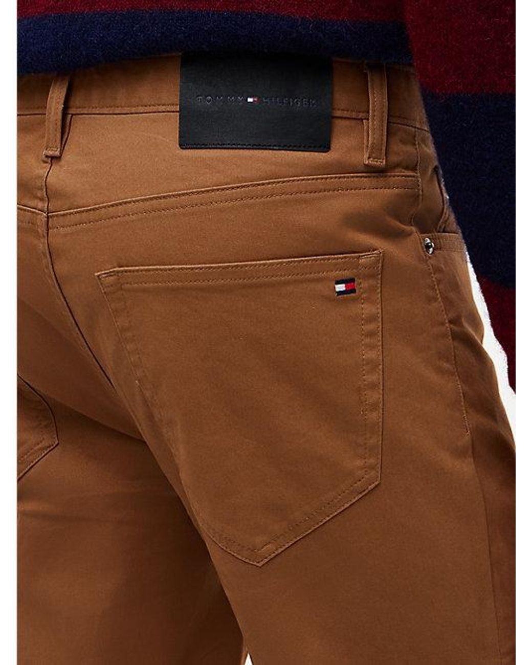 Tommy Hilfiger Brown Denton Slim Straight Leg Five Pocket Trousers for men
