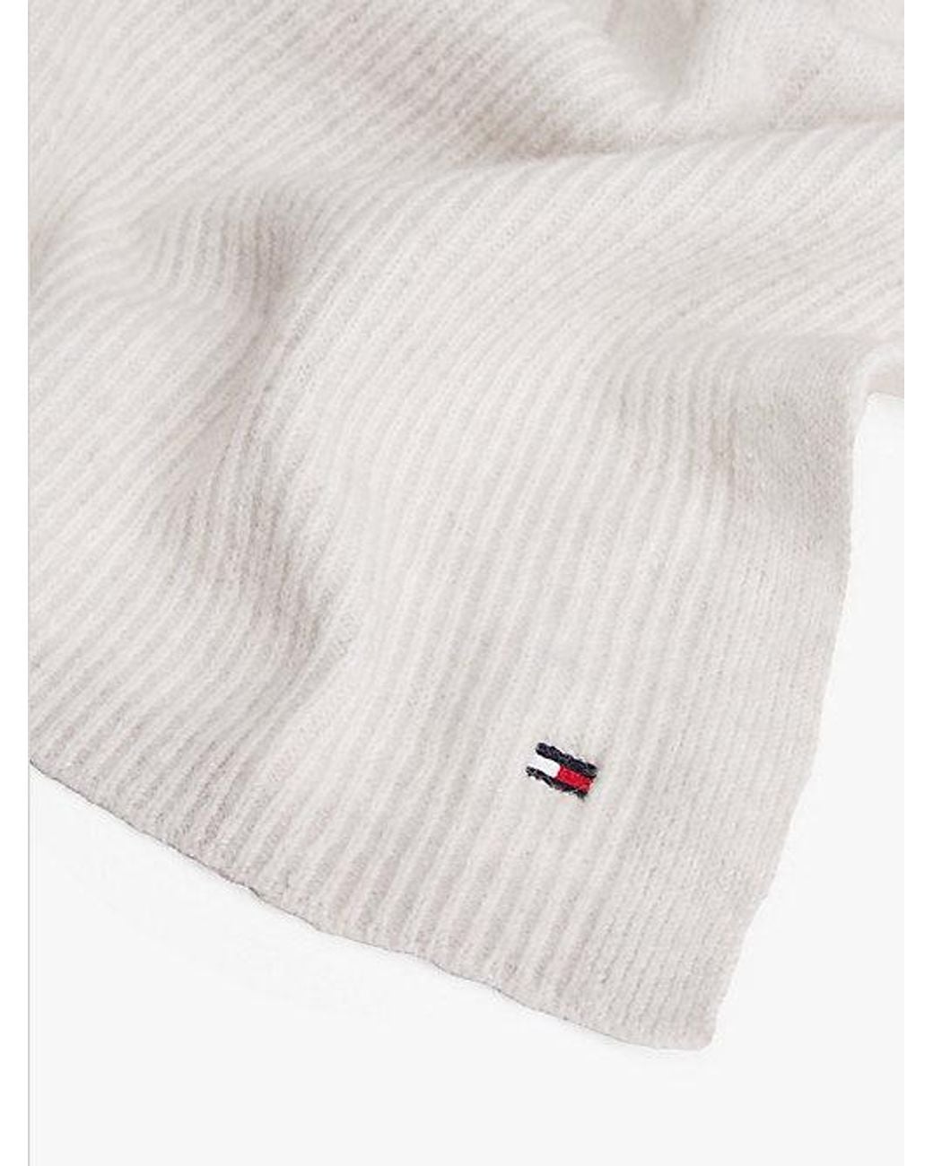 Tommy Hilfiger White Hilfiger Flag Fluffy Scarf With Wool