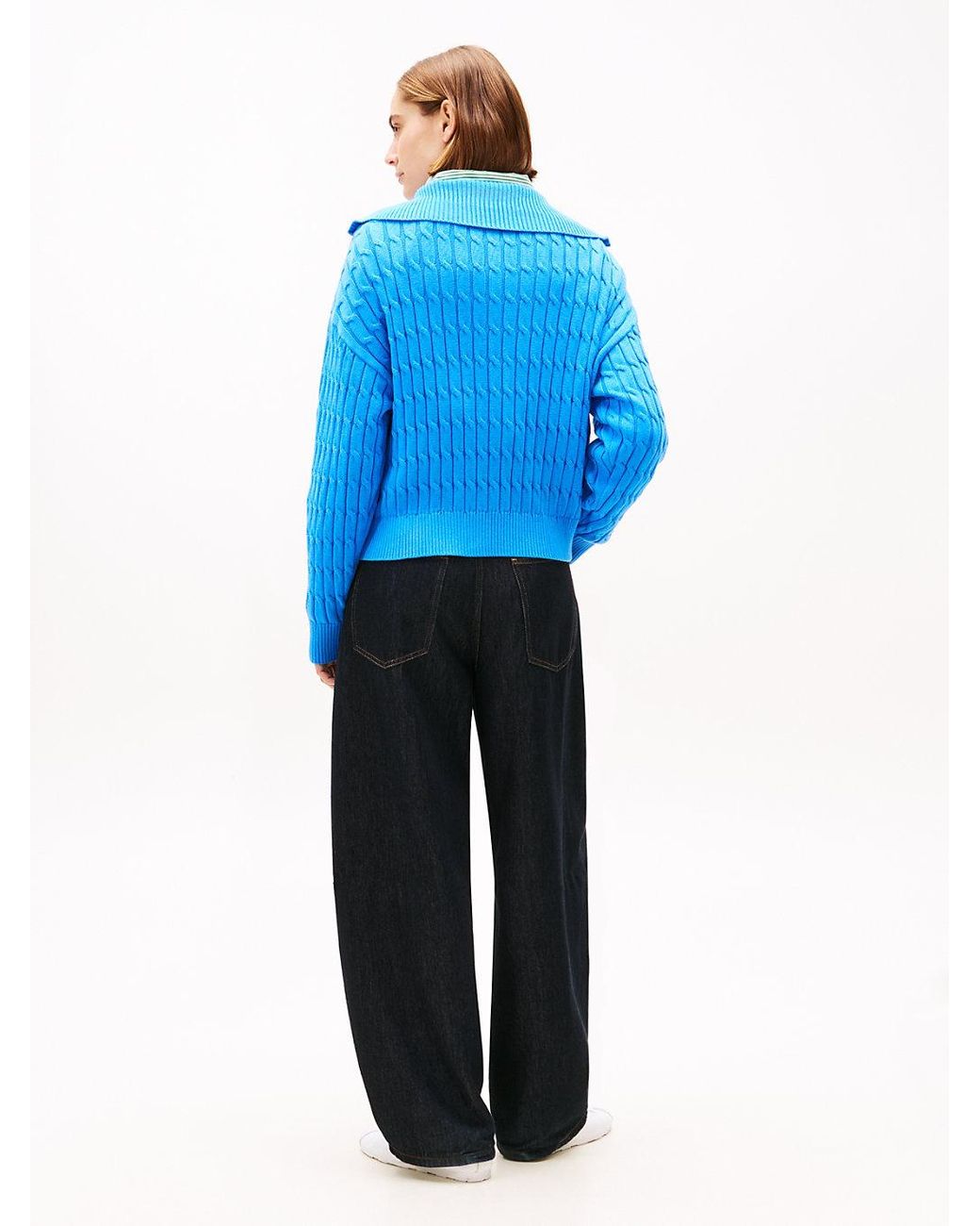 Tommy Hilfiger Blue Relaxed Cable Knit Quarter-Zip Jumper