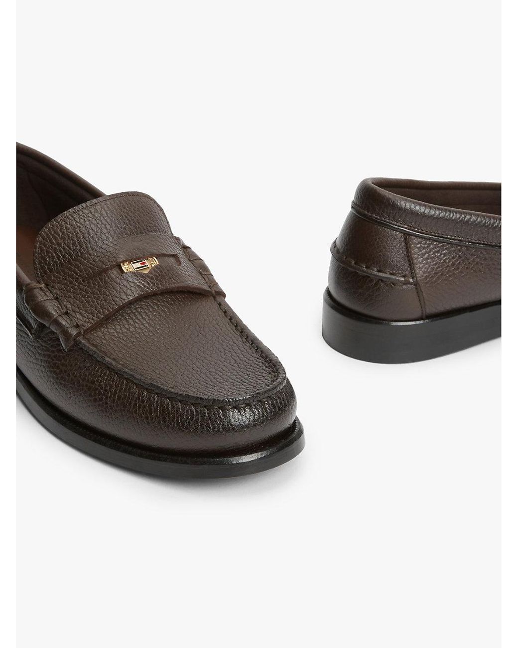 Tommy Hilfiger White Pebble Grain Leather Penny Loafers for men
