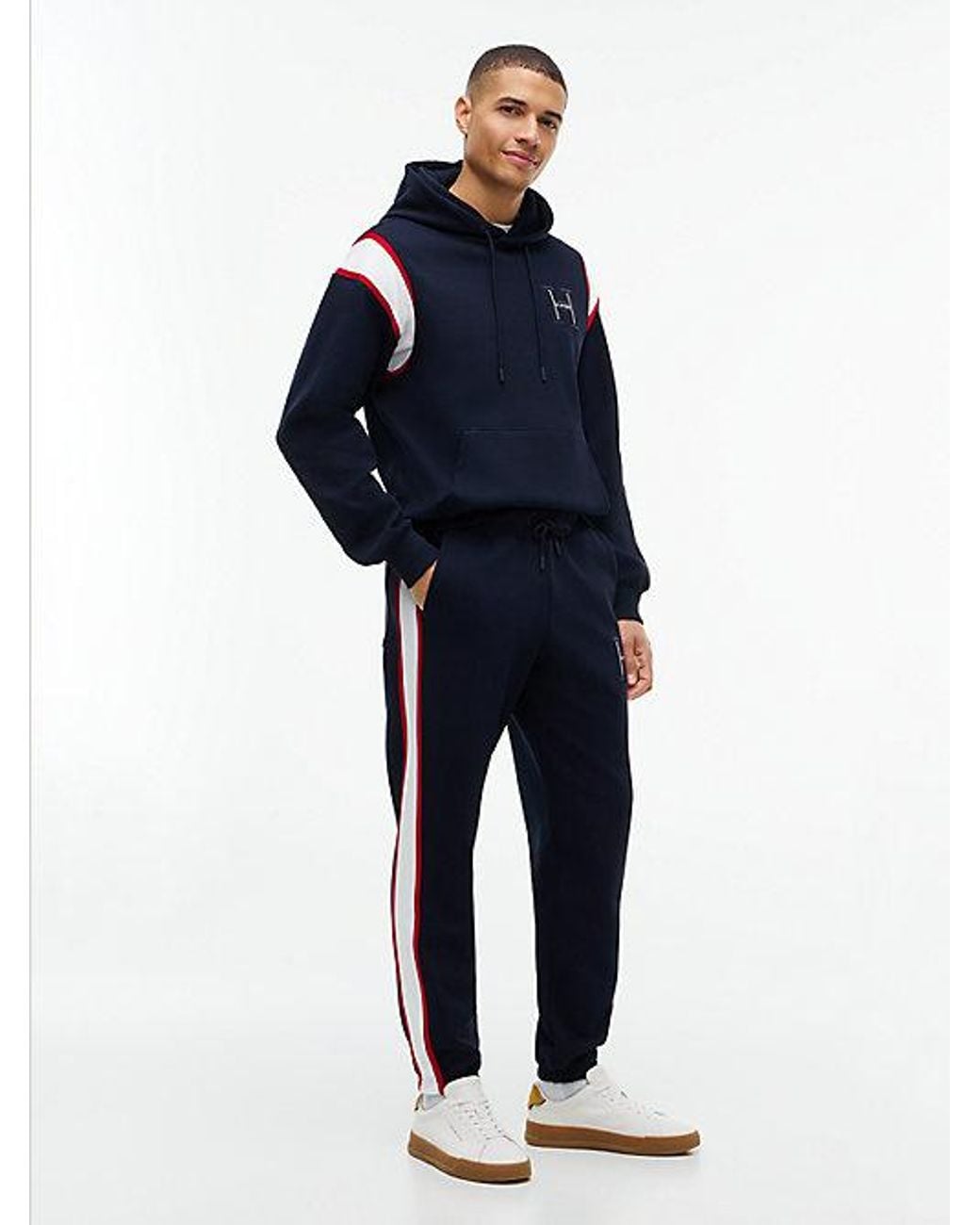 Tommy Hilfiger Blue Logo Stripe Pique Cuffed Joggers for men