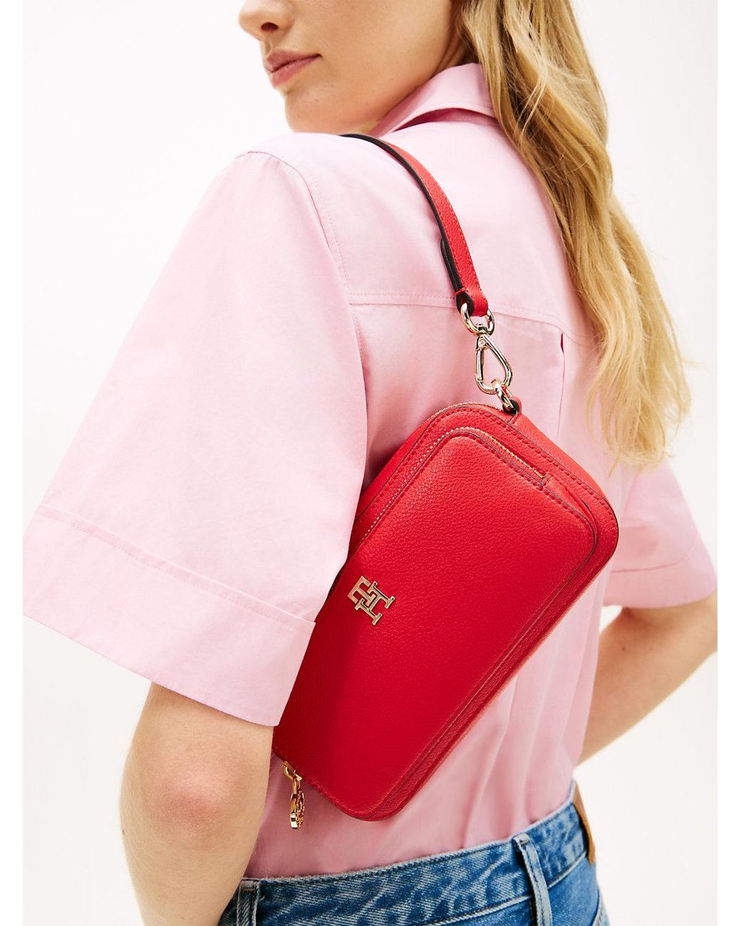 Tommy Hilfiger Red Th Monogram Crossbody Camera Bag