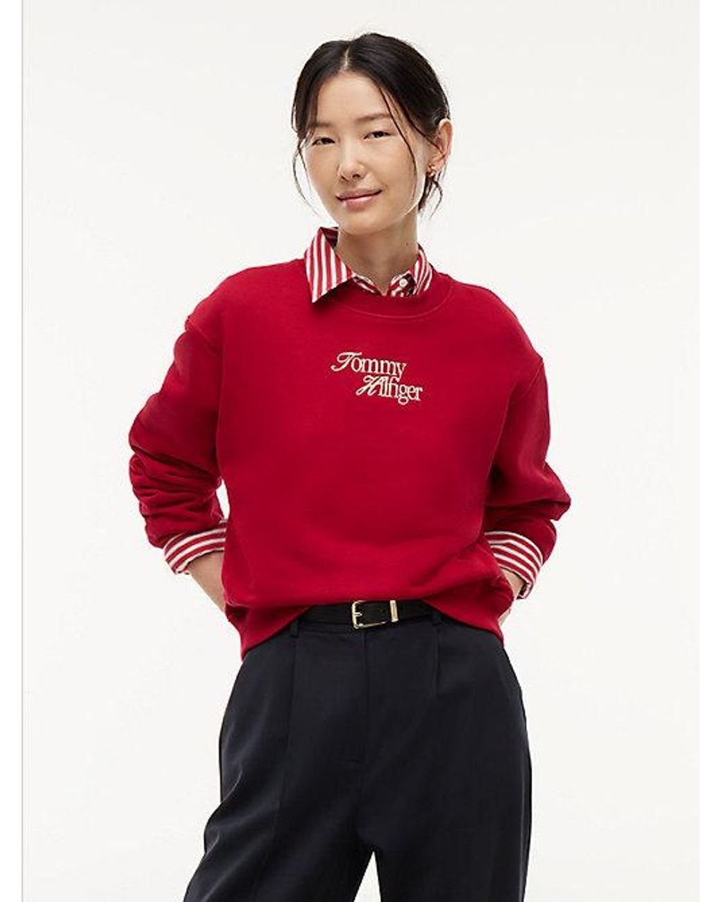 Tommy Hilfiger Red Logo Relaxed Terry Sweatshirt