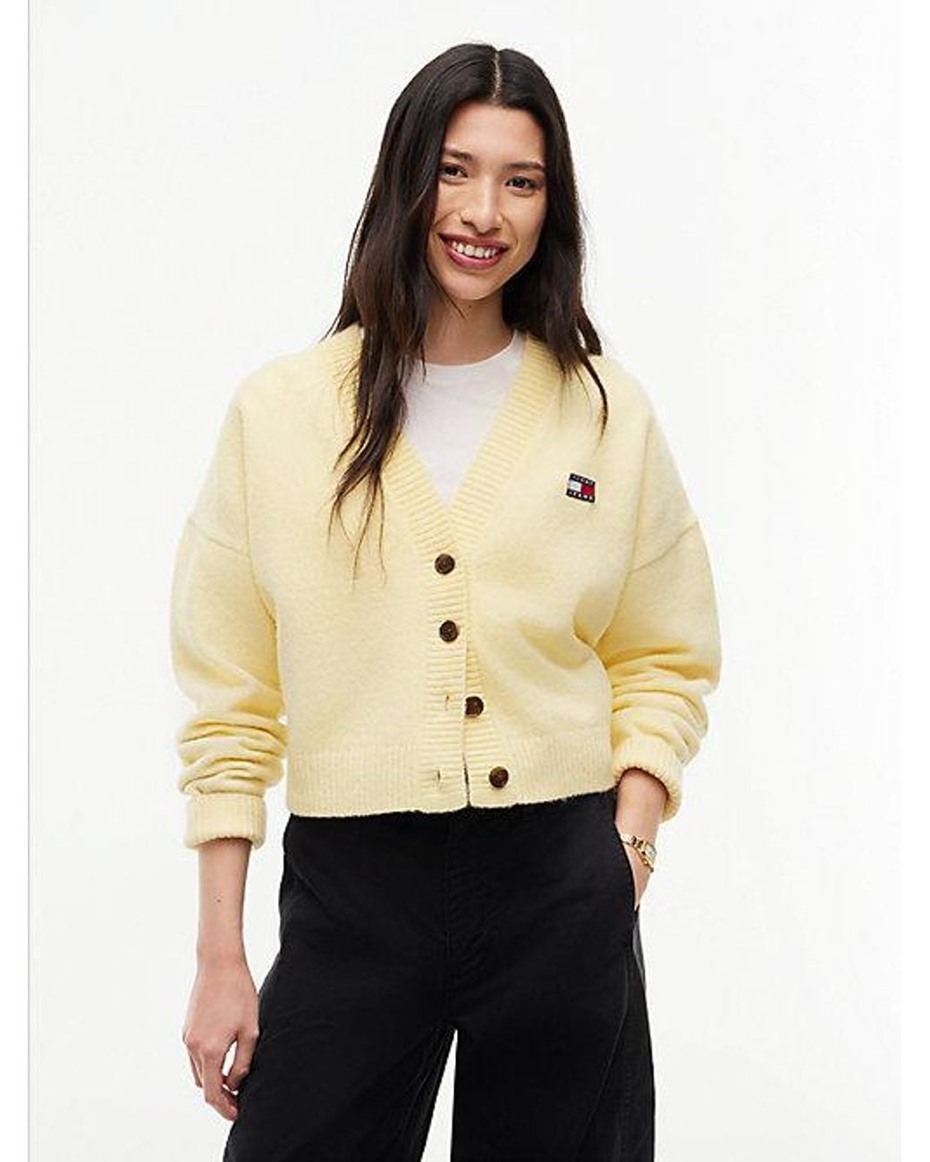 Tommy Hilfiger Natural Tommy Badge Fluffy Cardigan With Alpaca