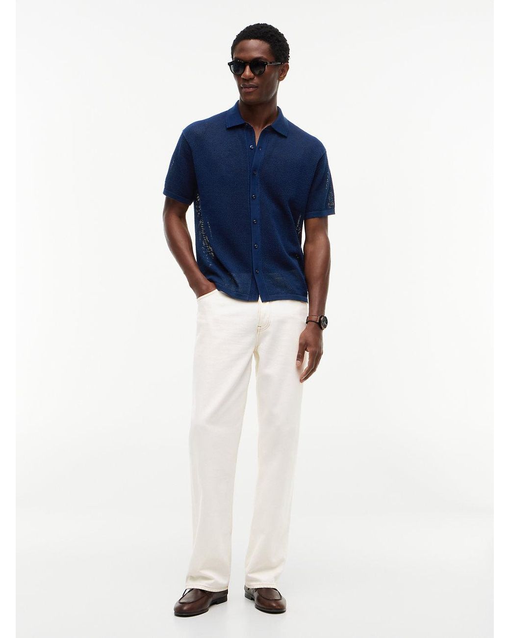 Tommy Hilfiger Blue New York Label Relaxed Fit Waffle Knit Shirt for men