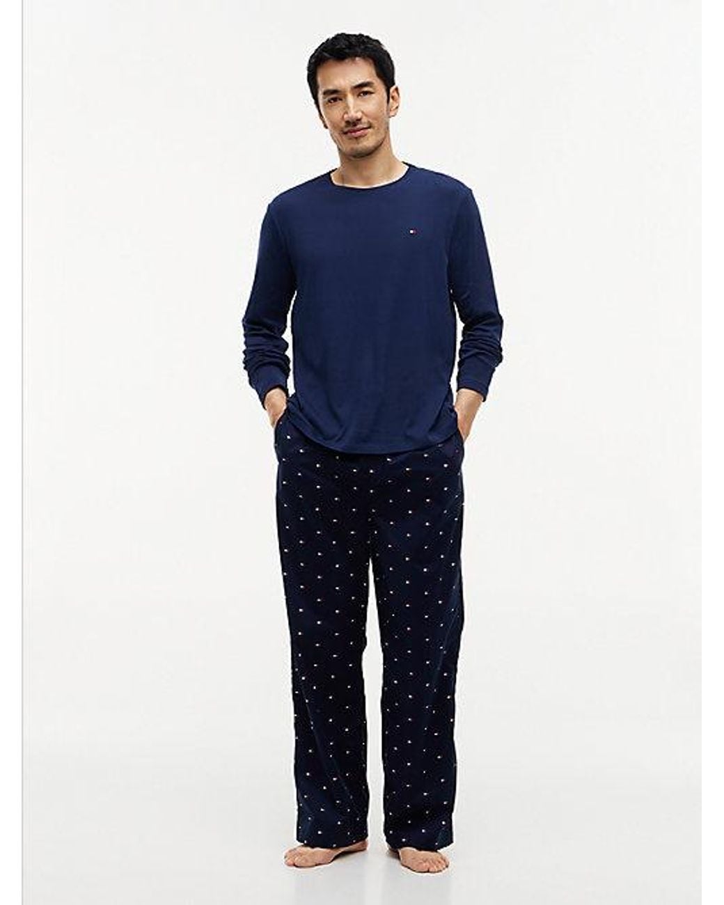 Tommy Hilfiger Blue Signature Print Woven Pyjama Set for men