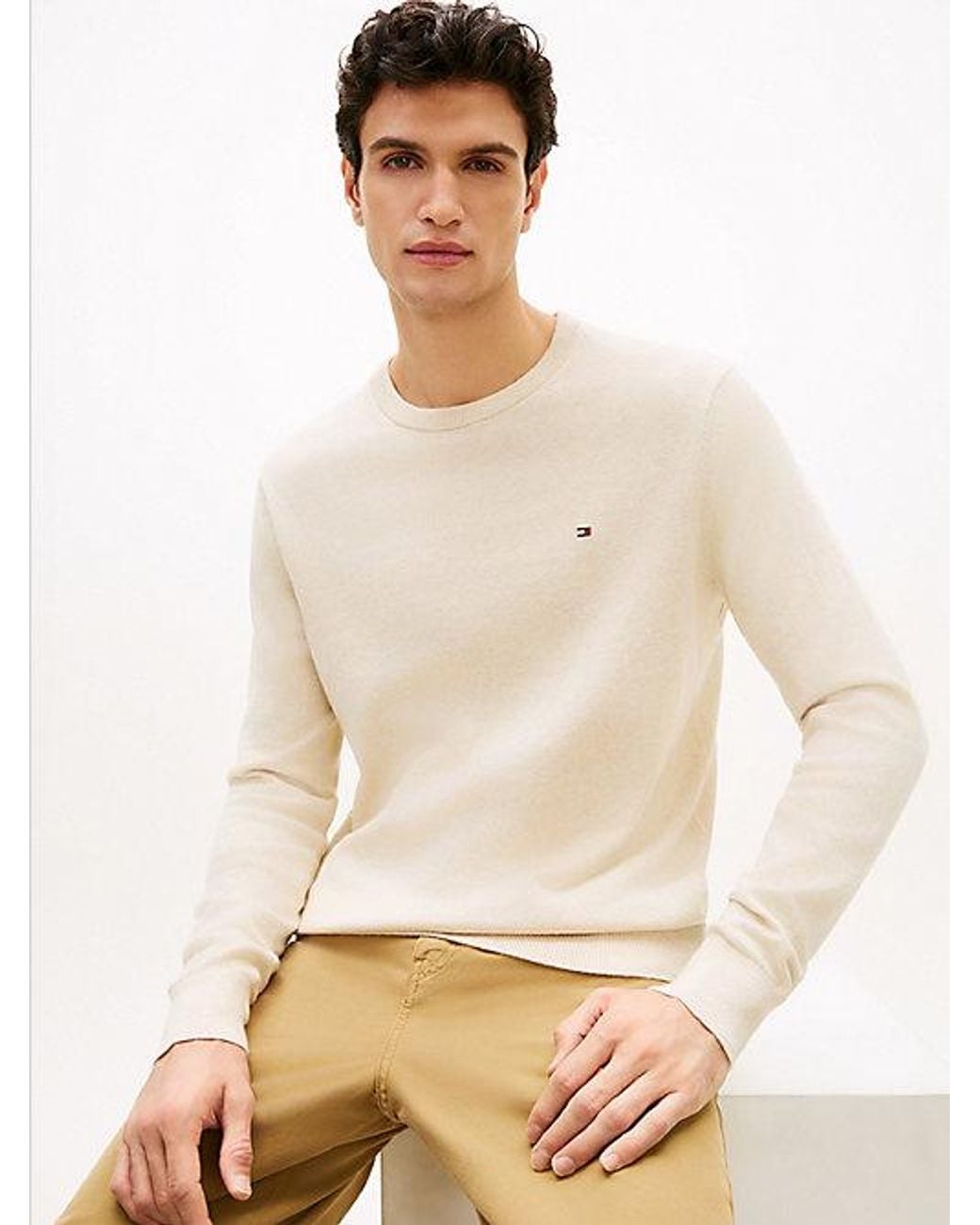 Tommy Hilfiger White Crew Neck Jumper With Cashmere for men