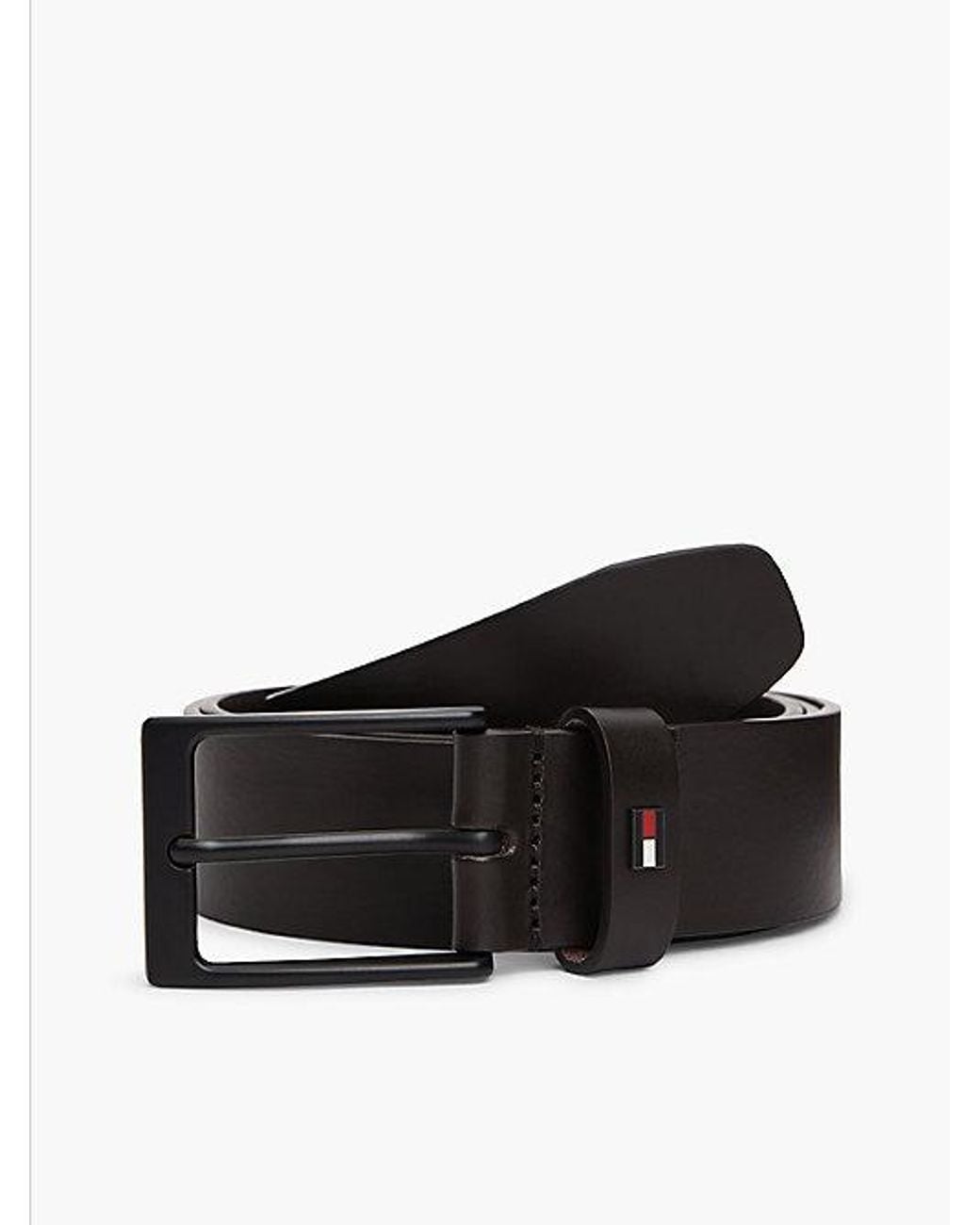 Tommy Hilfiger Black Enamel Flag Rectangular Buckle Leather Belt for men