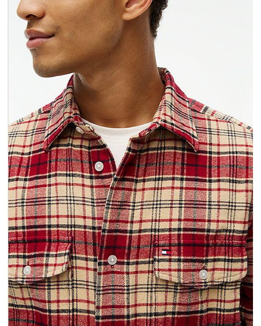 Tommy Hilfiger Red Relaxed Fit Check Flannel Overshirt for men