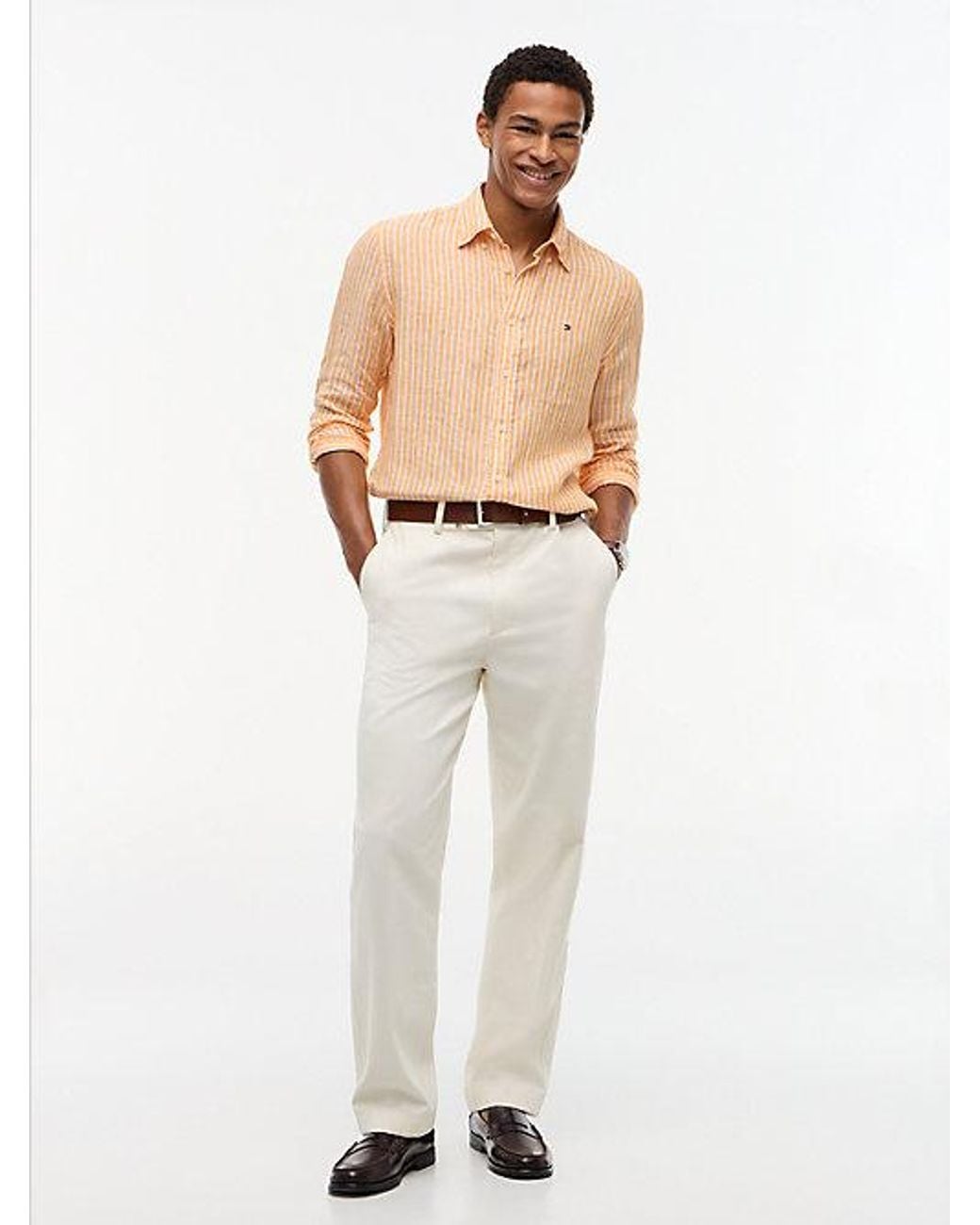 Tommy Hilfiger White Regular Fit Bengal Stripe Pure Linen Shirt for men