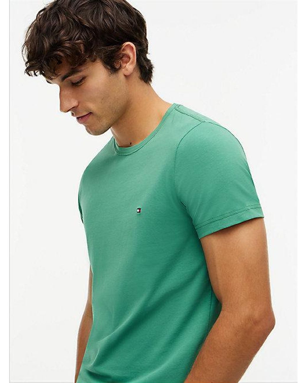 Tommy Hilfiger Green Flag Embroidery Slim Jersey T-Shirt for men