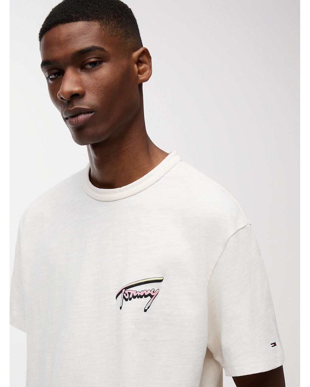 Tommy Hilfiger White Back Graphic Textured Relaxed T-Shirt for men