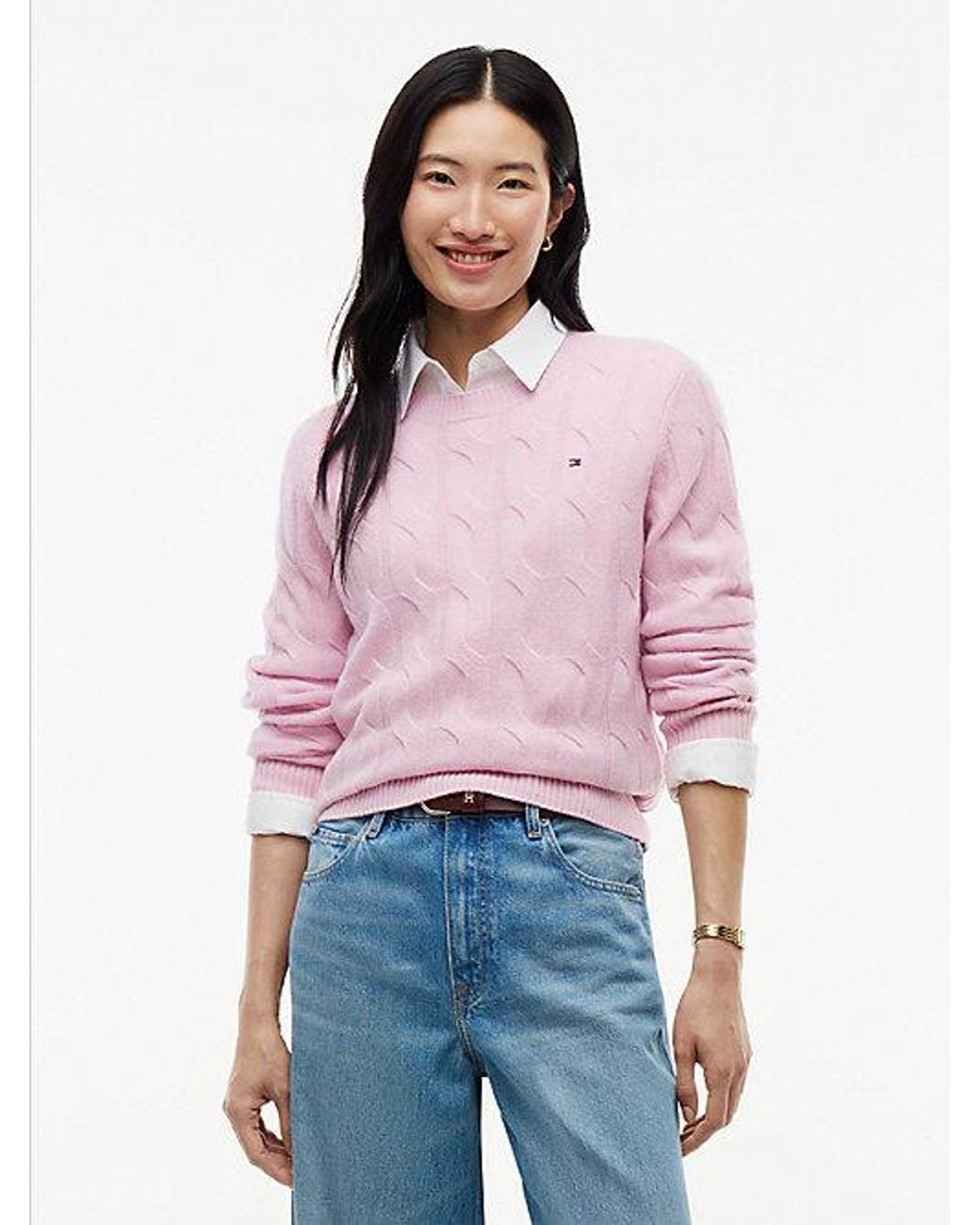 Tommy Hilfiger Red Pure Wool Chain Cable Knit Jumper