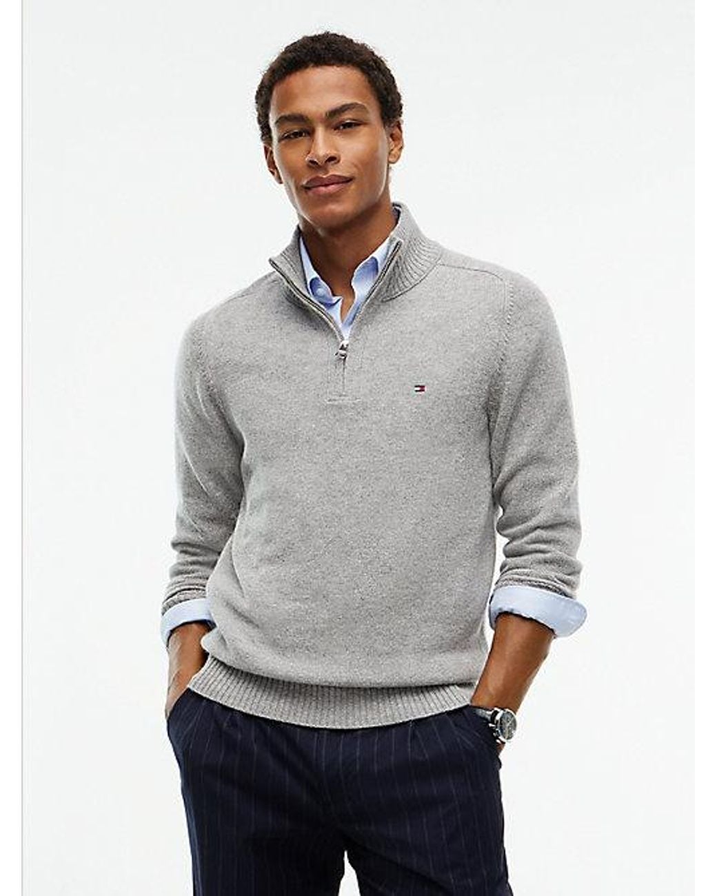 Tommy Hilfiger Gray Pure Lambswool Quarter Zip Jumper for men