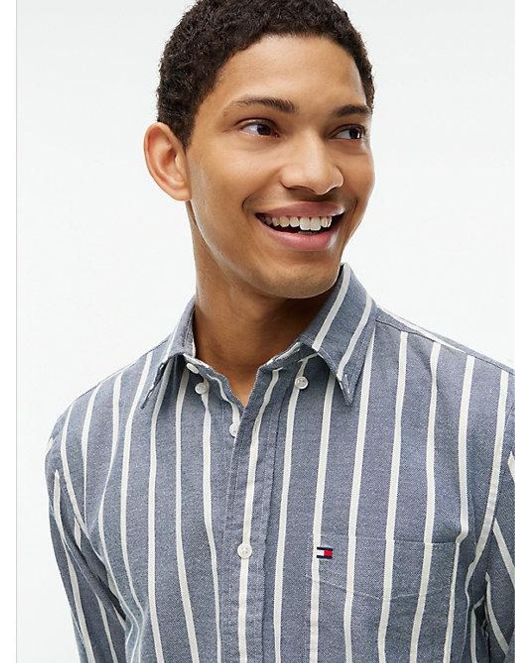 Tommy Hilfiger Blue Regular Fit Brushed Flannel Stripe Shirt for men