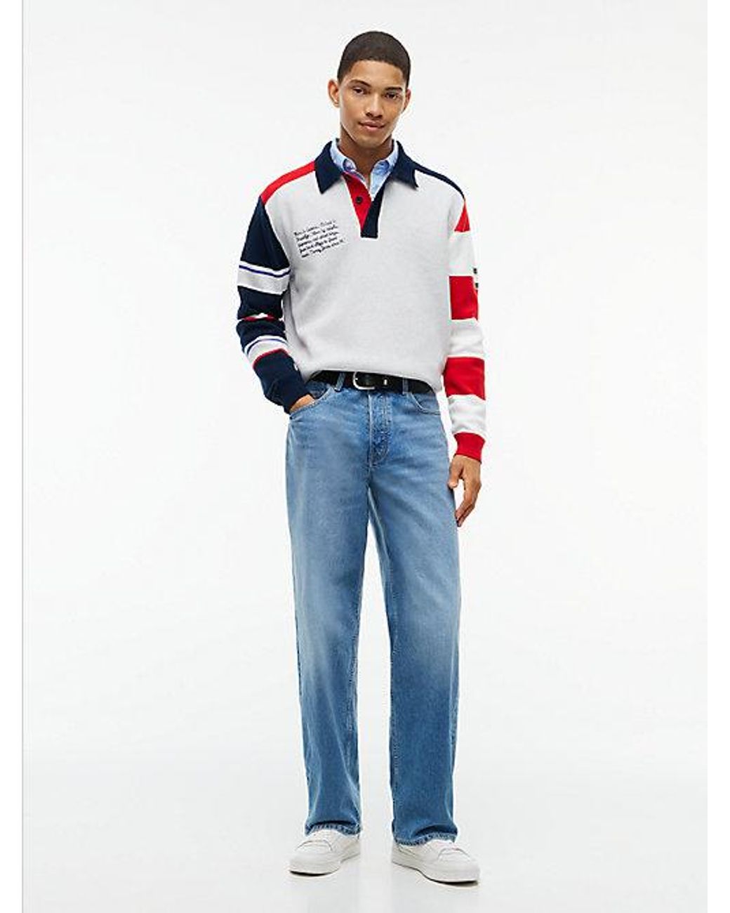 Tommy Hilfiger Red Tommy Jeans Colour Blocked Knit Rugby Shirt for men