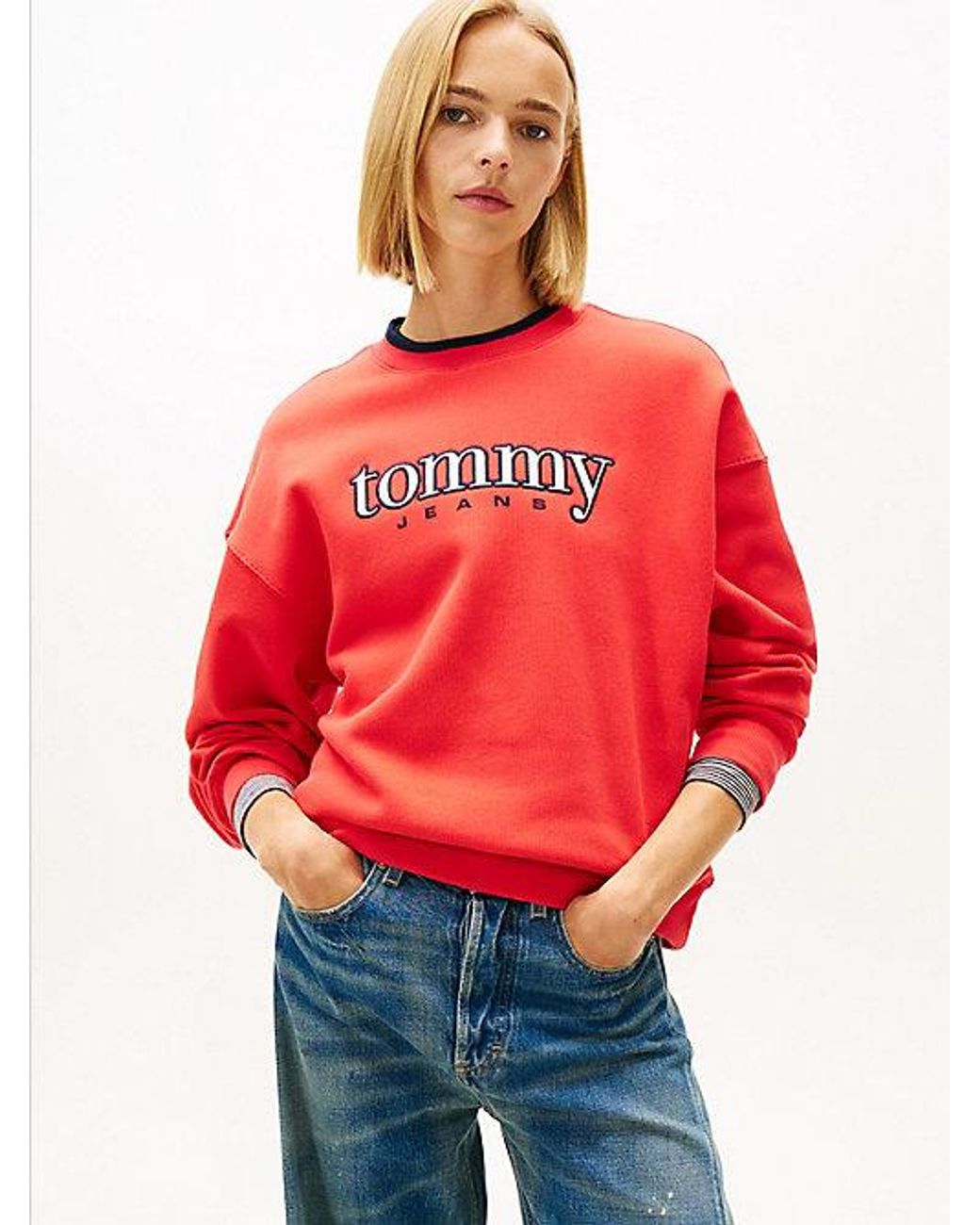 Tommy Hilfiger Red Logo Appliqué Boxy Fleece Sweatshirt