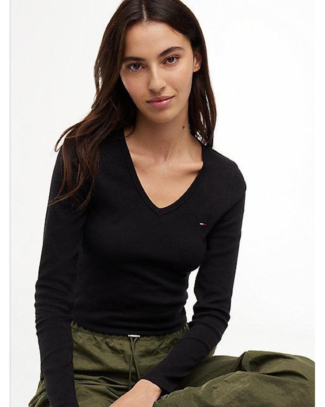 Tommy Hilfiger Multicolor Tommy Jeans Slim V Neck Long Sleeve T-Shirt