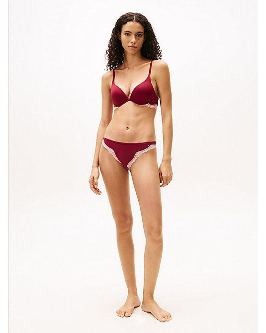 Tommy Hilfiger Red Lace Trim Push-up Plunge Bra