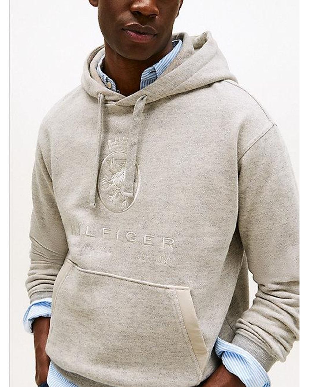 Tommy Hilfiger Natural Varsity Crest Relaxed Fleece Hoody for men