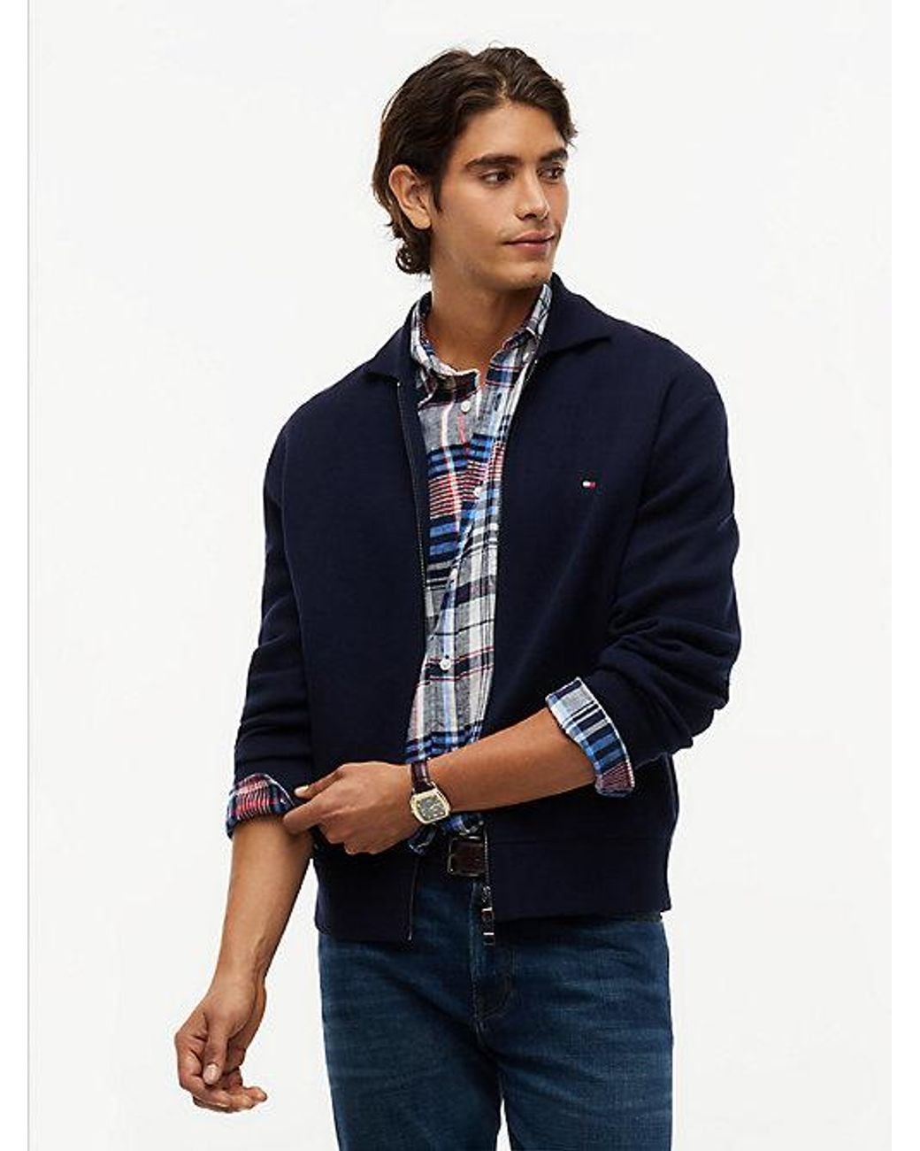 Tommy Hilfiger Blue Relaxed Milano Zip Thru Collared Jumper for men